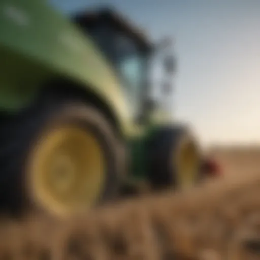 A close-up view of a modern agricultural baler