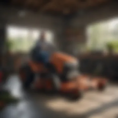 Essential Maintenance for Longevity of Mowers A workshop scene with tools for mower maintenance and repair