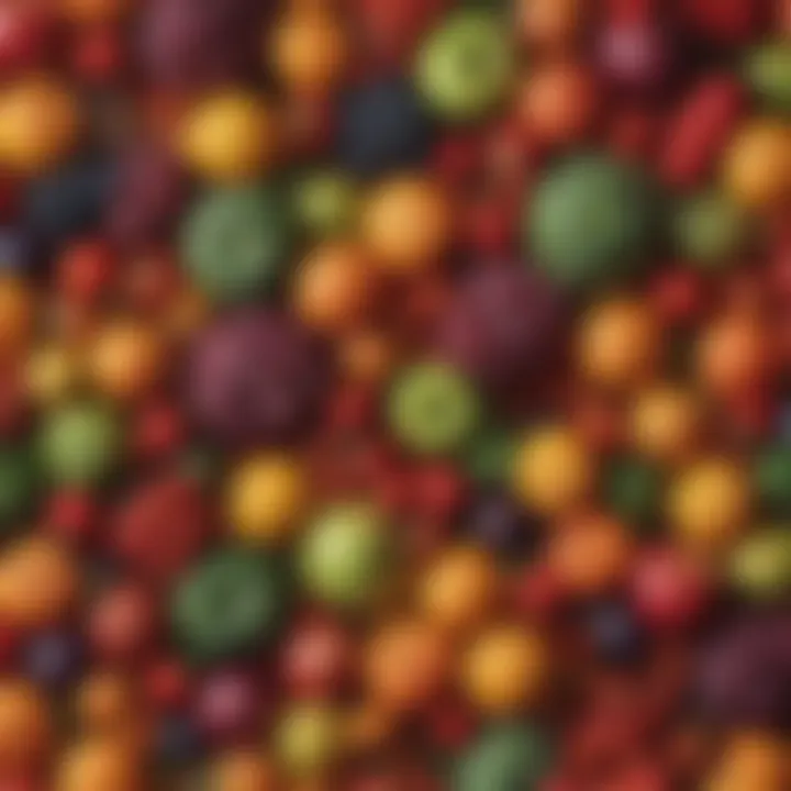 A vibrant arrangement of fresh fruits and vegetables showcasing diverse colors and textures.