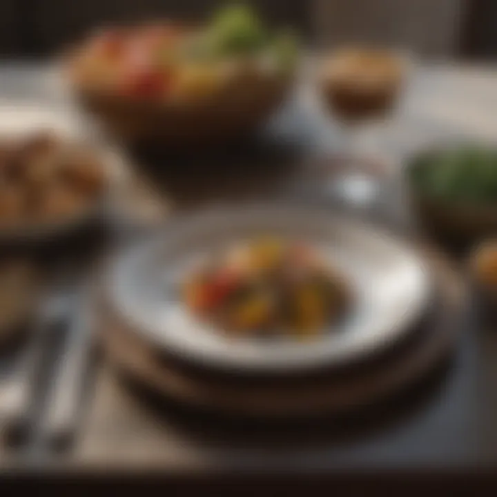 A serene meal setting with a beautifully plated dish that emphasizes whole foods and mindful eating.
