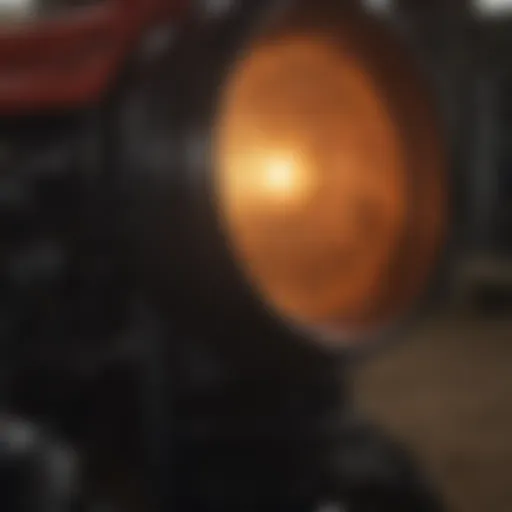 Close-up view of an oval LED tractor light.