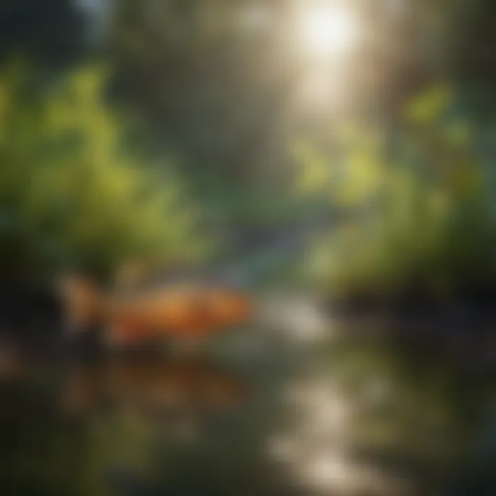 A diagram illustrating the ecological balance of a pond ecosystem.
