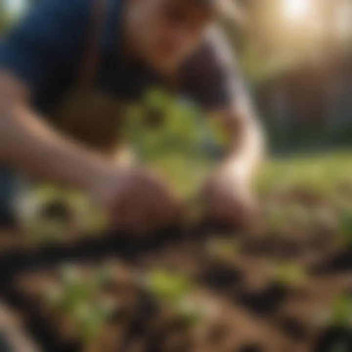 Gardener applying preventative measures to seedlings