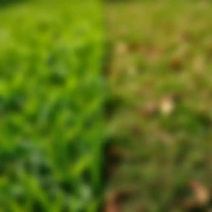 Healthy vs. Damaged Lawn Comparison Comparison of healthy vs damaged lawn areas