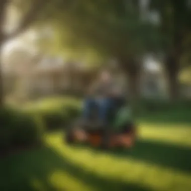 Efficiency in Lawn Care: The Power of Integration Riding lawn mower with integrated leaf vacuum on a lush green lawn