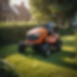 Riding mower demonstrating tight turning radius on a lawn