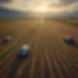 A futuristic agricultural field enhanced by robotic technology