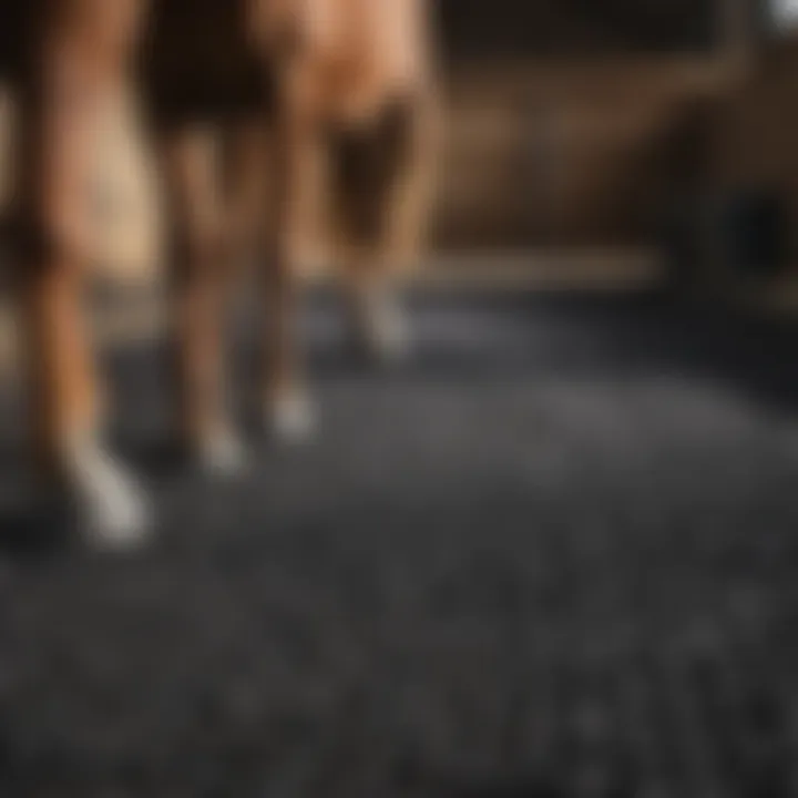 Rubber stall mat with holes in an equestrian setting