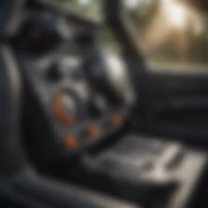 Close-up of skid steer controls