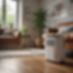 A compact dehumidifier in a modern living room setting