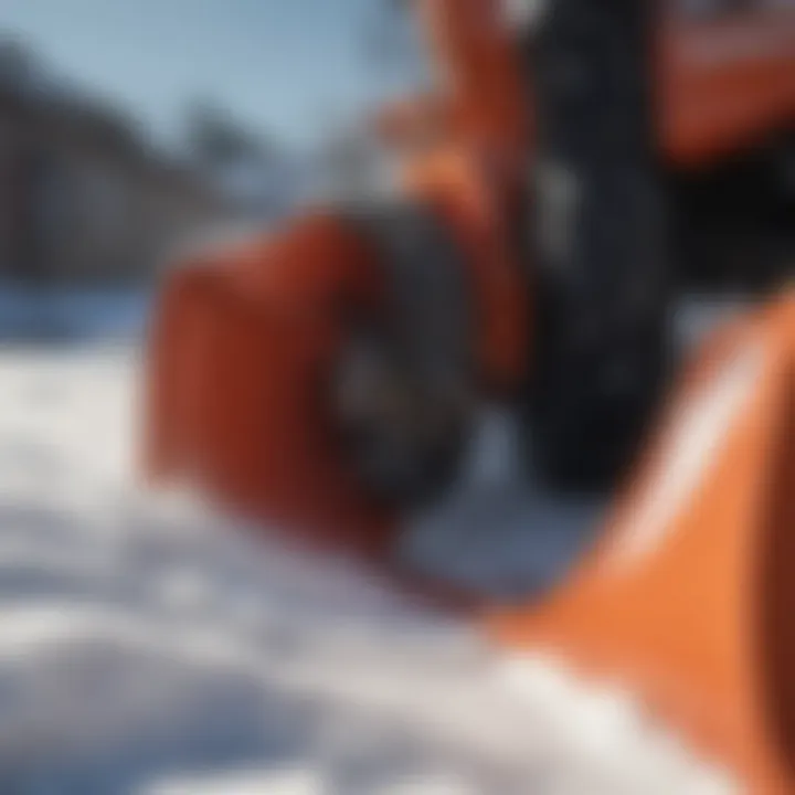 Close-up view of a snowblower's chute directing snow