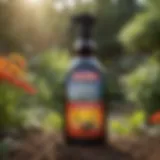 A bottle of Spectracide insecticide displayed in a garden setting