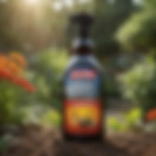 A bottle of Spectracide insecticide displayed in a garden setting