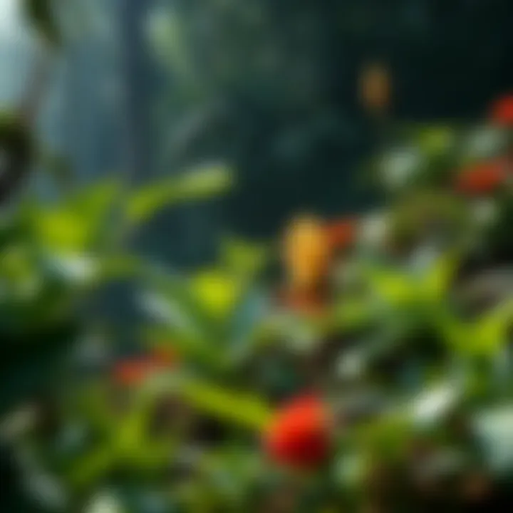 Thriving Ecosystem in a Pristine Rainforest Diverse flora and fauna thriving in an untouched rainforest