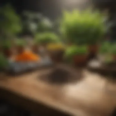 Different types of fertilizers displayed on a wooden table