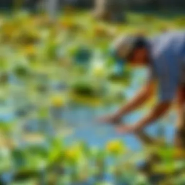 Essential Maintenance for Clear Pond Water Routine maintenance activities in a vibrant pond