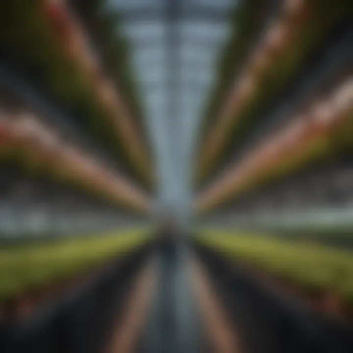 An innovative greenhouse utilizing vertical farming techniques for maximum space efficiency.