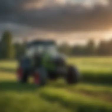 Sub-Compact Tractor in Action A sub-compact tractor navigating a vibrant green field