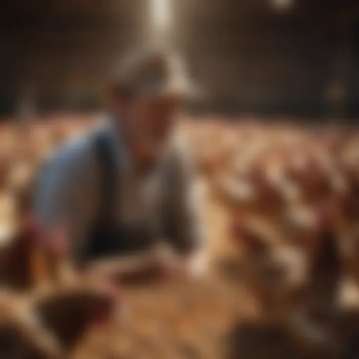 Farmer observing healthy poultry flock