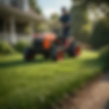 Gardener applying fertilizer to a lush lawn