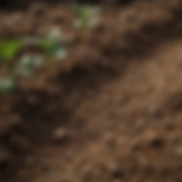 A close-up view of healthy soil enriched with organic nutrients, displaying its texture and biodiversity.