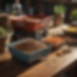 Variety of seed spreaders displayed on a wooden table
