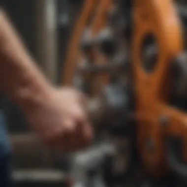 Detailed view of the mechanics of a hay baler