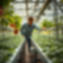 Hydroponics table in a modern greenhouse