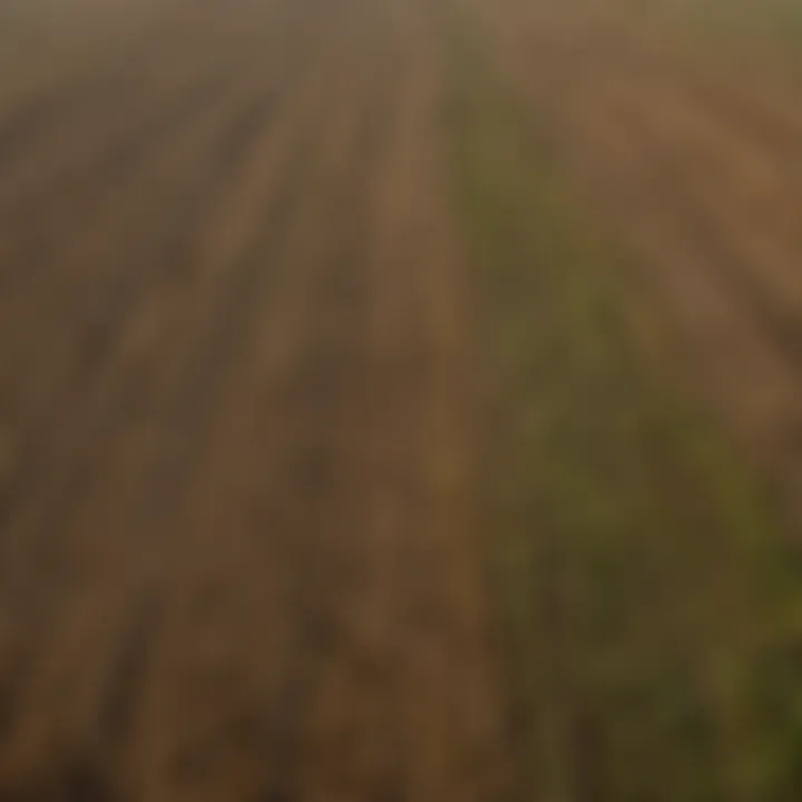 Aerial view of diverse agricultural fields affected by climate change