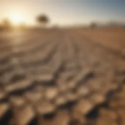 Drought-affected farmland with cracked soil