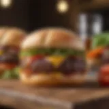 A selection of gourmet hamburgers on a wooden table