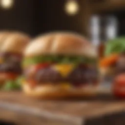 A selection of gourmet hamburgers on a wooden table