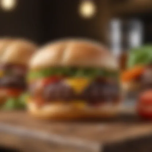 A selection of gourmet hamburgers on a wooden table