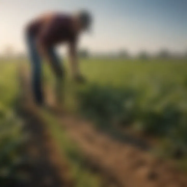 A farmer applying weed killer in a field