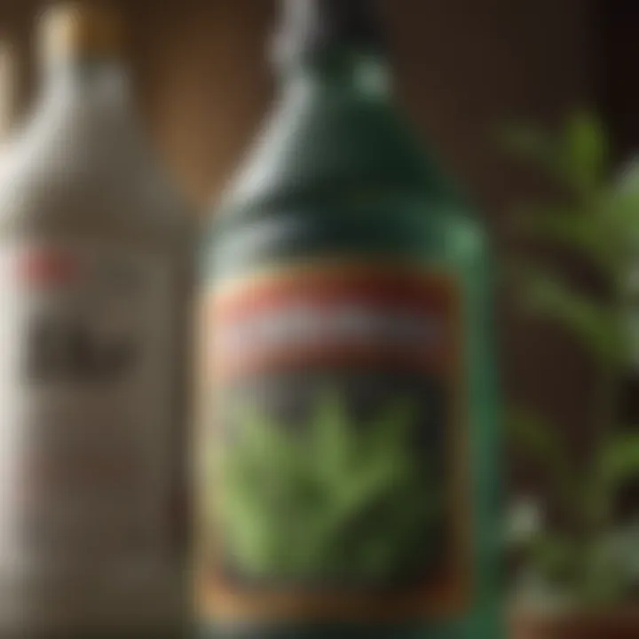 Close-up of a weed killer bottle with labels