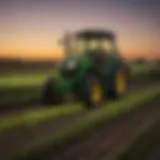 Tiger Lights mounted on a John Deere tractor illuminating a field at dusk