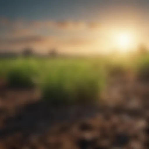 Lush green grass emerging from soil