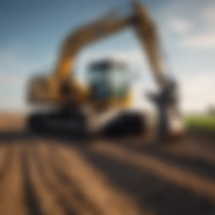 Tracked excavator operating in agricultural land