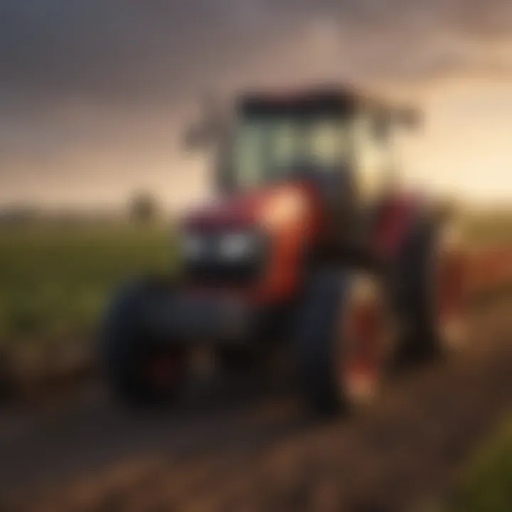 Tractor equipped with oval LED lights in action.