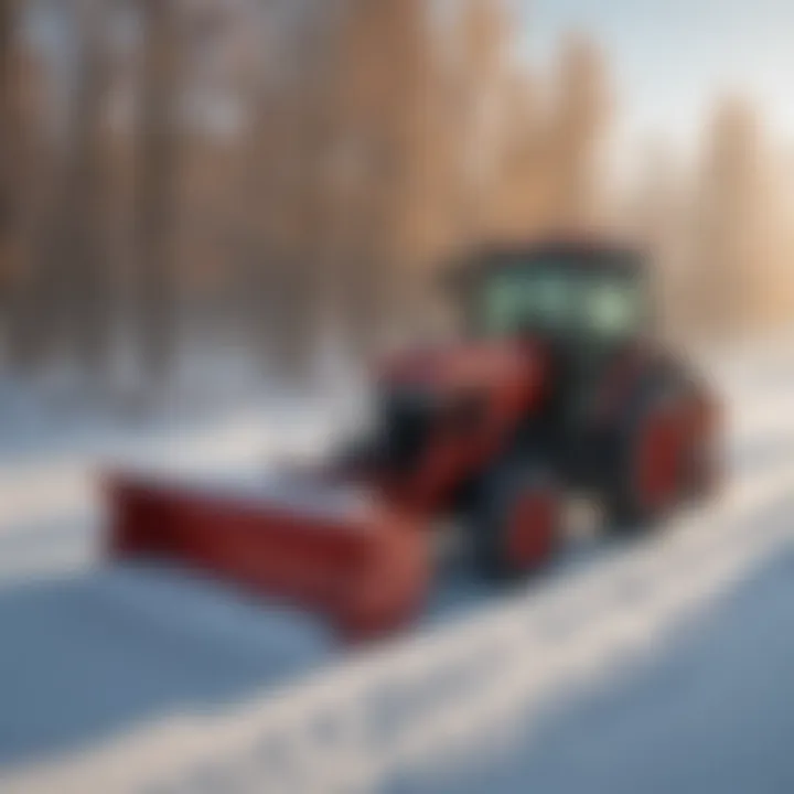 Tractor with snowblower attachment in a winter landscape