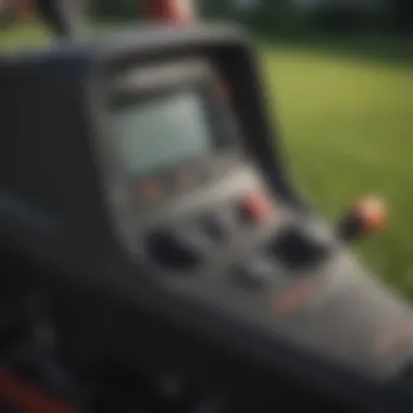 A close-up view of the mower's controls and dashboard