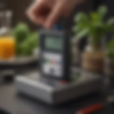 Precision Calibration of pH Meters Close-up of pH meter calibration procedure