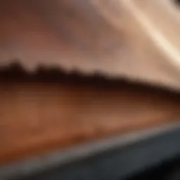 Close-up view of a brown edger blade showcasing its sharp edges