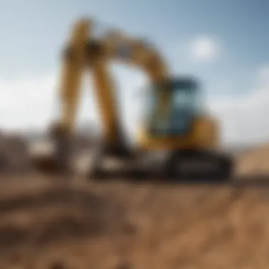Mini Excavator with Large Bucket at Work A mini excavator using a large bucket in a construction site