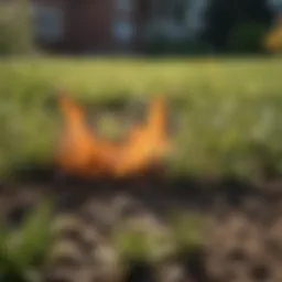 Close-up view of a lawn with noticeable burn spots caused by dog urine.