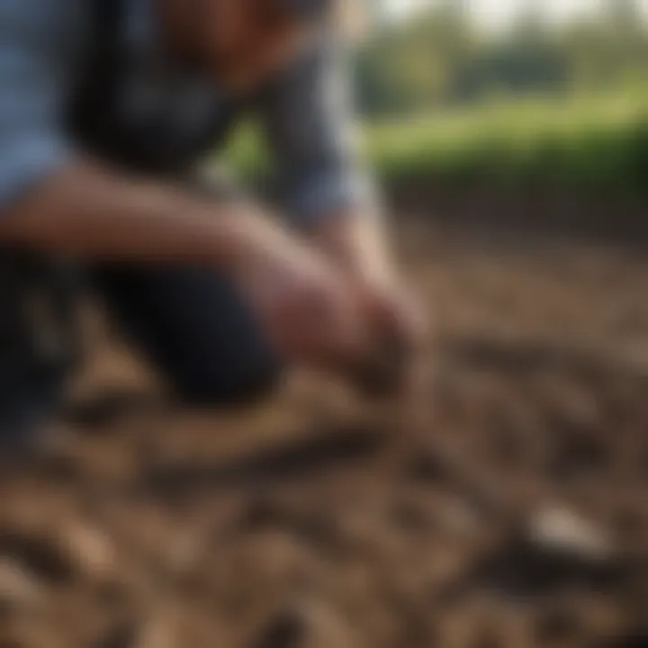 An agricultural professional examining soil samples to assess biological health and prevent infection.