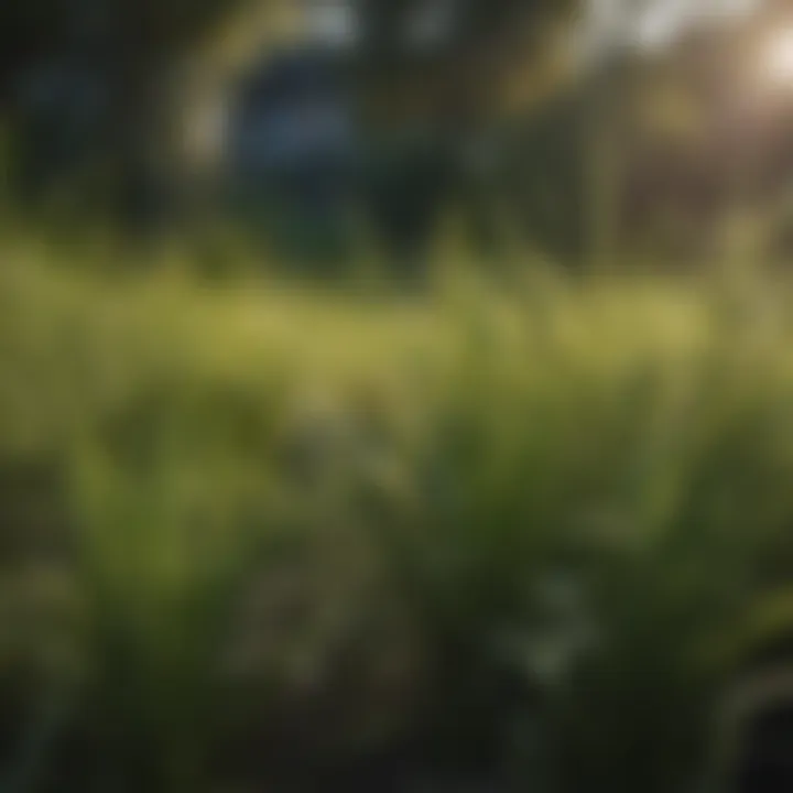 Close-up of various complete shade grass species displayed in a botanical setting