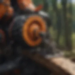 Detailed view of a wood chipper's cutting mechanism
