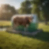 Illustration of a cow water tank in a lush green pasture