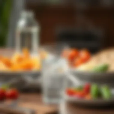 Hydration and Balanced Meals A glass of water beside a balanced meal, symbolizing the importance of hydration in nutrition